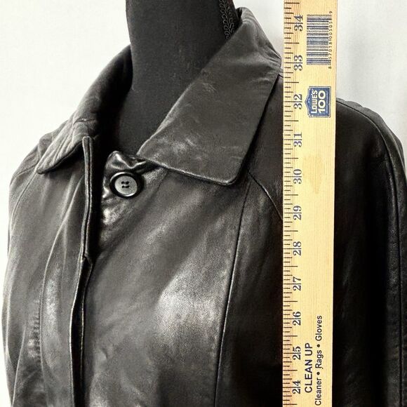 AMBITION NY Genuine Leather Trenchcoat Jacket Black Hidden Buttons - Picture 9 of 12